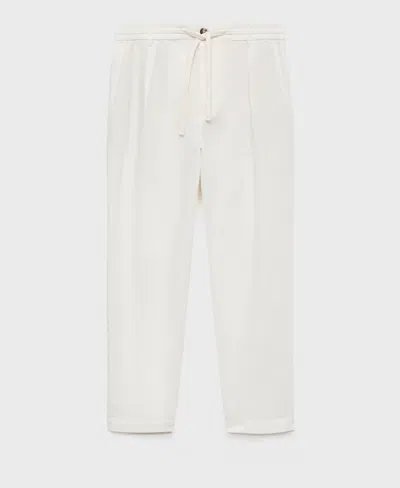 Mango Men's Slim-fit Drawstring Linen Pants In White