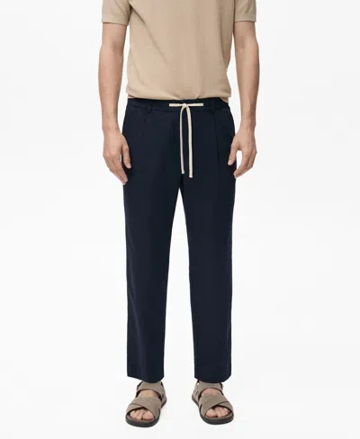 Mango Men's Slim-fit Drawstring Linen Pants In Blue