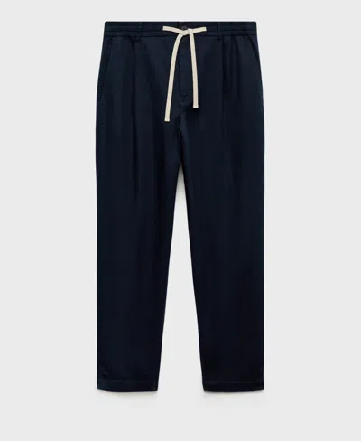 Mango Men's Slim-fit Drawstring Linen Pants In Blue