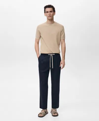 Mango Men's Slim-fit Drawstring Linen Pants In Blue