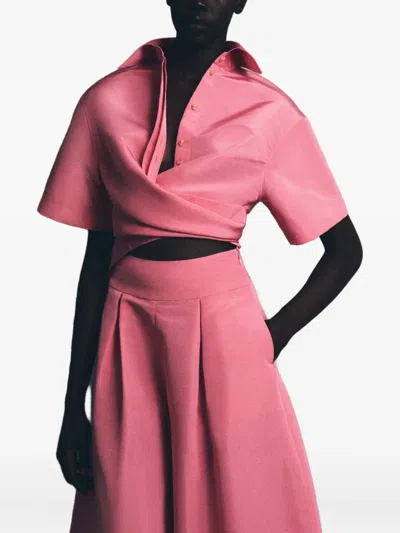 Rosie Assoulin Tie-front Button-down Top In Pink