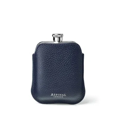 Aspinal Of London 5oz Hip Flask With Leather Pouch In Blue