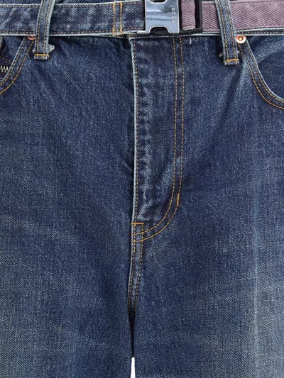 Sacai Belted Zip-pocket Jeans In Blue