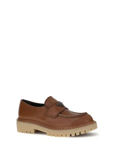 Prada St Moritz Chunky Sole Leather Loafers In Brown
