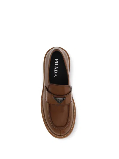 Prada St Moritz Chunky Sole Leather Loafers In Brown