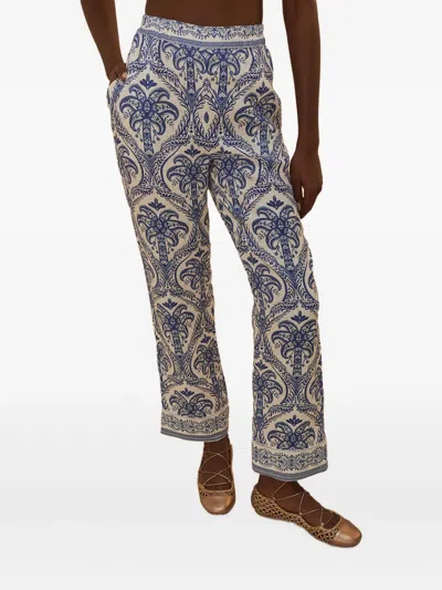 Farm Rio Blue Tropical Cameo Off-white Pajama Pants Blue Tropical Cameo Off-white