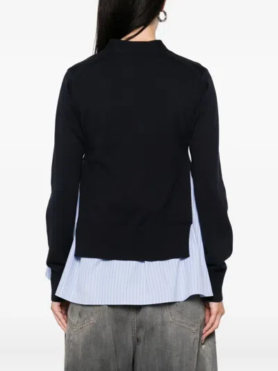 Sacai Cotton Cardigan With Mesh Inserts In Blue