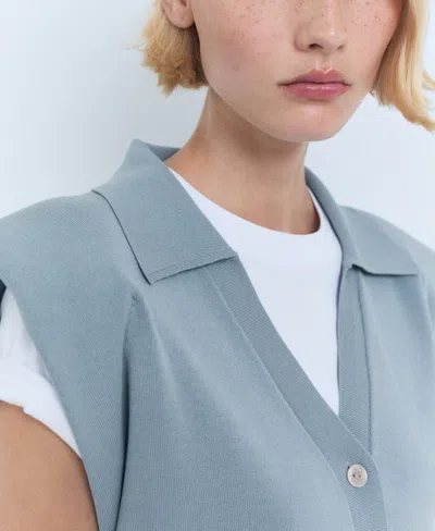 Mango Fine-knit Shoulder-padded Waistcoat Blue In Blue