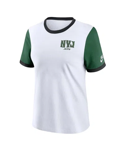 Nike Women's White New York Jets Rewind Ringer Tri-blend T-shirt In White