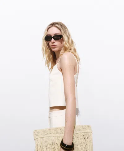 Mango Button Back Crop Camisole In Brown