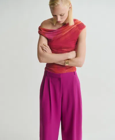 Mango Pleat Detail Trousers Fuchsia In Purple