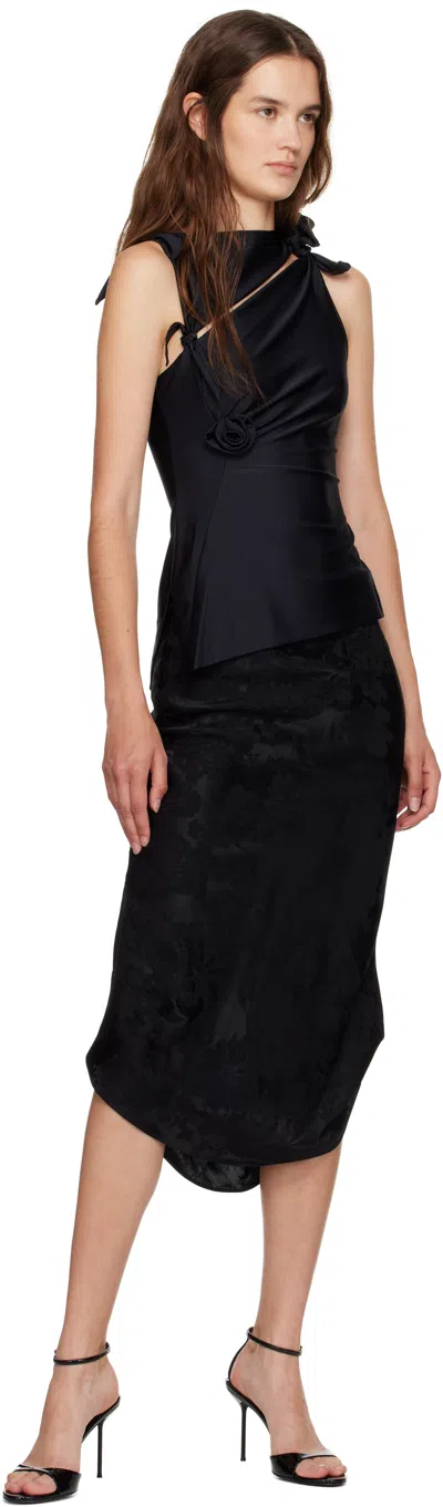 Coperni Black Asymmetric Sleeveless Top With Floral Detail And Cut-out On The Front In Black