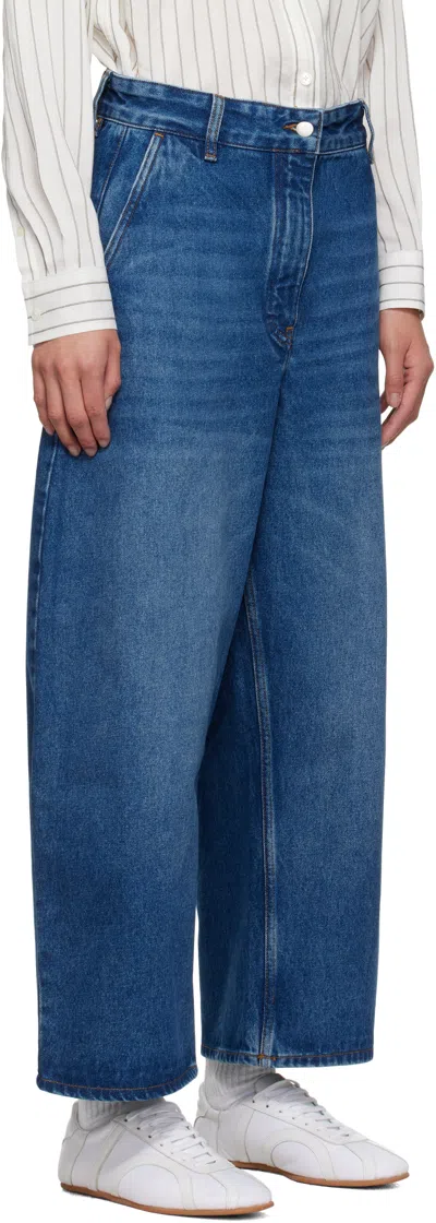 Studio Nicholson Blue Denim Chalco Cropped Jeans In Blue