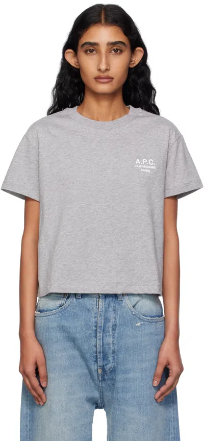 Apc A.p.c. Women Grey Crewneck T-shirt With Logo Embroidered On The Front In Cotton Woman In Gray