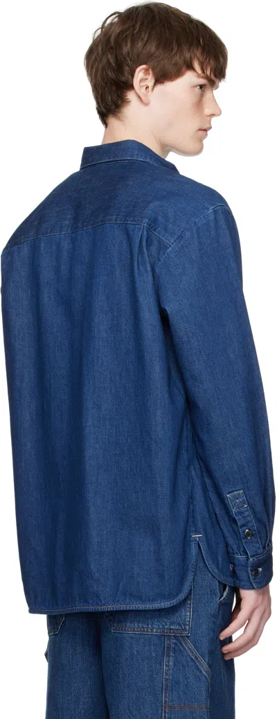 Apc A.p.c. Button-down Denim Shirt With Logo Detail In Blue