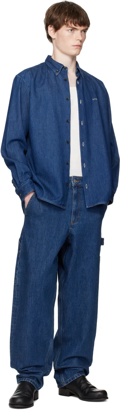 Apc A.p.c. Button-down Denim Shirt With Logo Detail In Blue