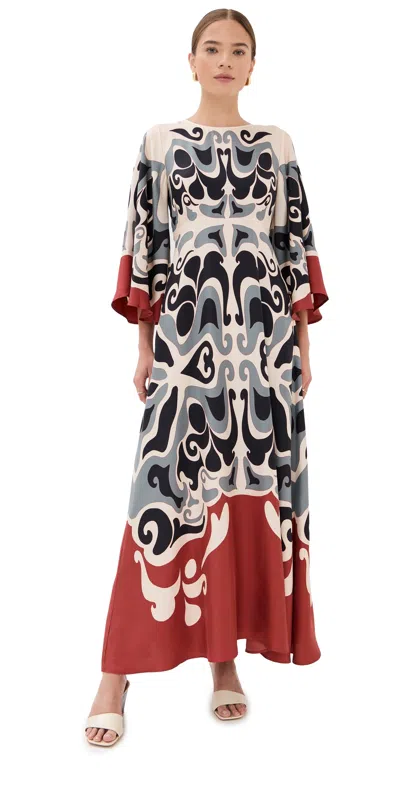 La Doublej La Double J Silk Midi Dress With Abstract Pattern In Multi