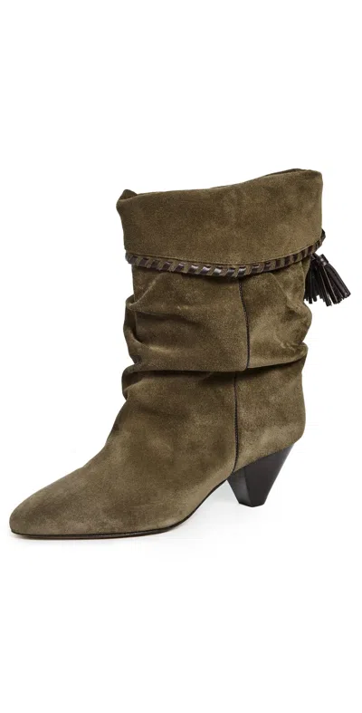 Isabel Marant Dalby High Heels Ankle Boots In Khaki Suede In Neutral