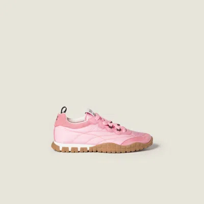 Miu Miu Tyre Sneakers In Technical Fabric And Suede Shoes In Pink