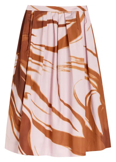 Dries Van Noten High Waist Pleated Midi Skirt With Abstract Print In Brown