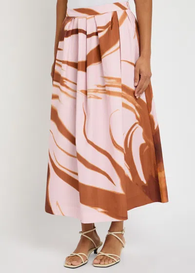 Dries Van Noten High Waist Pleated Midi Skirt With Abstract Print In Brown