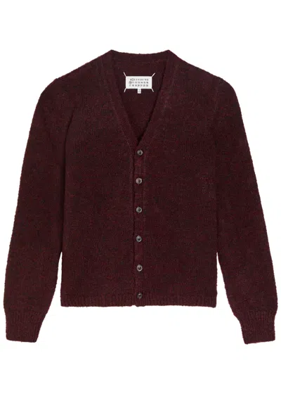 Maison Margiela Washed Wool Knit Cardigan In Burgundy