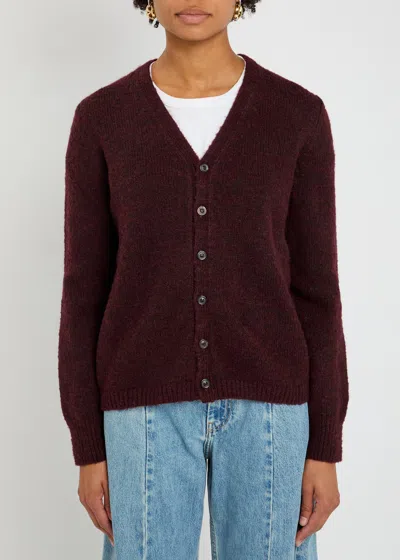 Maison Margiela Washed Wool Knit Cardigan In Burgundy