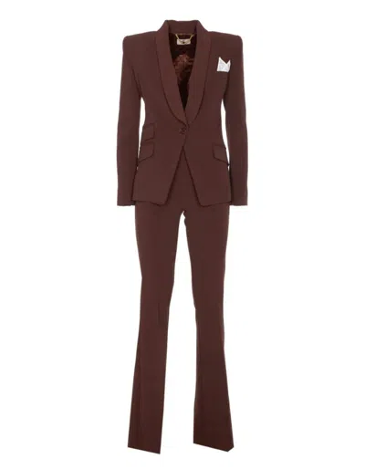 Elisabetta Franchi Single-breasted Tailored Suit With Flared Pants In Brown