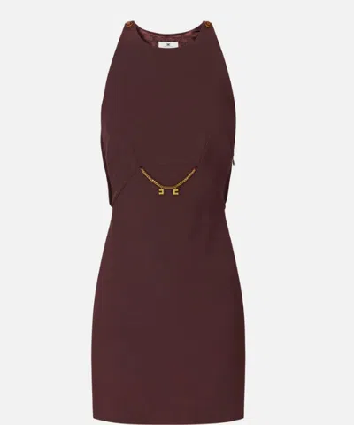 Elisabetta Franchi Bordeaux Sleeveless Dress With Chain Decoration On The Front In Fabric Woman In Brown