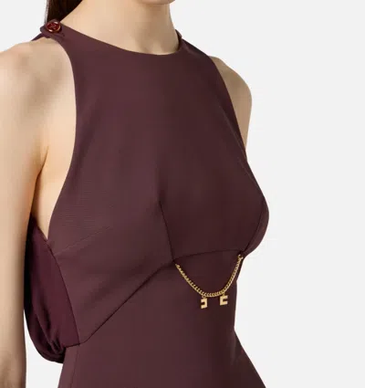 Elisabetta Franchi Bordeaux Sleeveless Dress With Chain Decoration On The Front In Fabric Woman In Brown