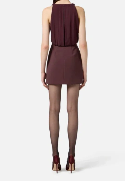 Elisabetta Franchi Bordeaux Sleeveless Dress With Chain Decoration On The Front In Fabric Woman In Brown