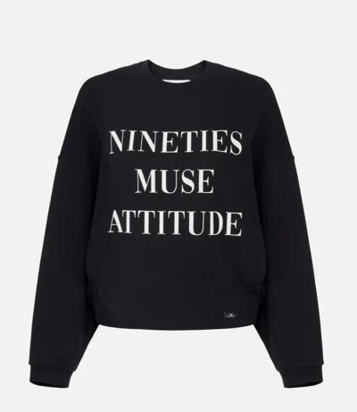Elisabetta Franchi Sweatshirt With Lettering Print In Black