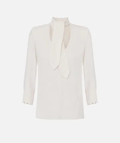 Elisabetta Franchi Blouse In Georgette Fabric With Sash Belt In White