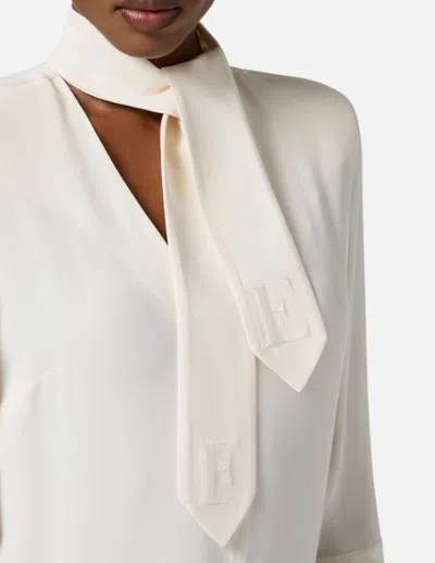 Elisabetta Franchi Blouse In Georgette Fabric With Sash Belt In White