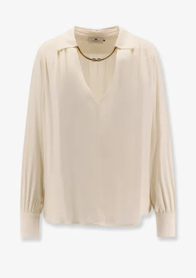 Elisabetta Franchi Jewel Detailed Georgette Blouse In White