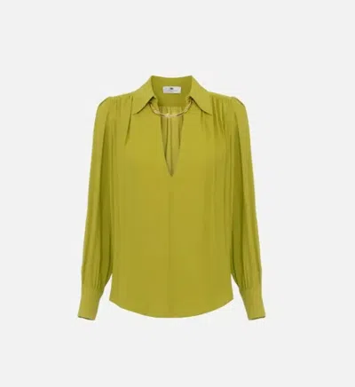Elisabetta Franchi Blouse In Georgette Fabric With Jewel Detail In Green