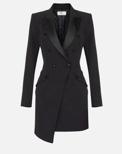 Elisabetta Franchi Satin-lapel Double-breasted Mini Dress In Black
