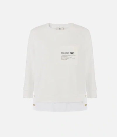 Elisabetta Franchi Fleece Top With Details In Poplin Fabric Clothing In White
