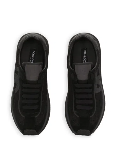 Dolce & Gabbana Low-top Nylon Sneakers With Leather Inserts In White