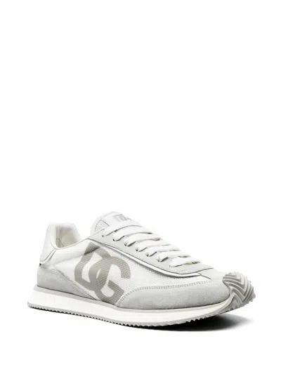 Dolce & Gabbana Low-top Nylon Sneakers With Leather Inserts In White