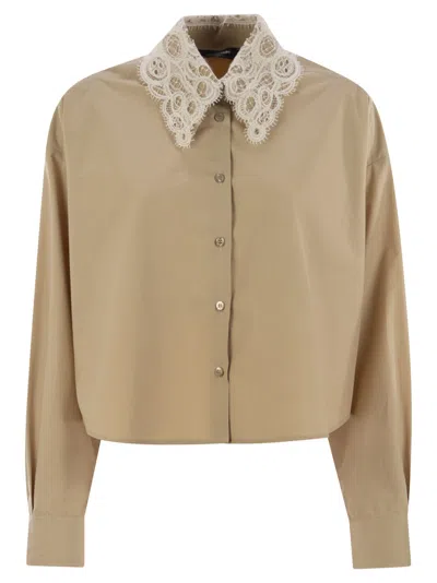 Fabiana Filippi Cropped Shirt With Lace Collar In Sand