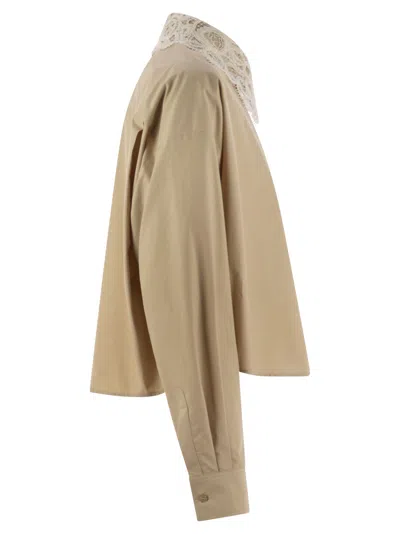 Fabiana Filippi Cropped Shirt With Lace Collar In Sand