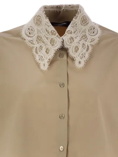 Fabiana Filippi Cropped Shirt With Lace Collar In Sand