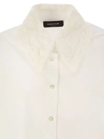 Fabiana Filippi Cropped Shirt With Lace Collar In Neutral