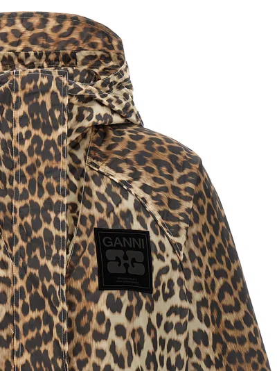 Ganni Leopard-print Nylon Hooded Blouson Jacket In Brown