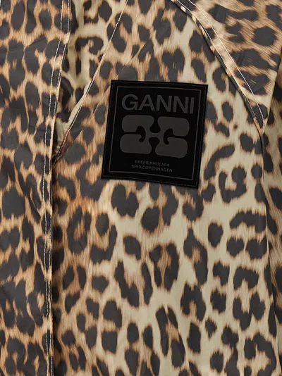 Ganni Leopard-print Nylon Hooded Blouson Jacket In Brown