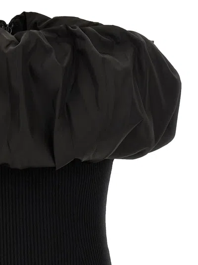 Ganni Black Ribbed Knit Top With Off-shoulder Design In Black
