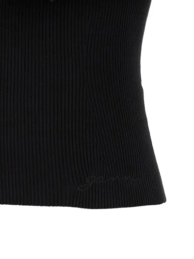 Ganni Black Ribbed Knit Top With Off-shoulder Design In Black