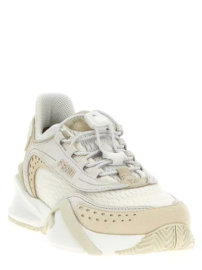 Fendi Flow Sneaker In White Mesh And Suede Women In White