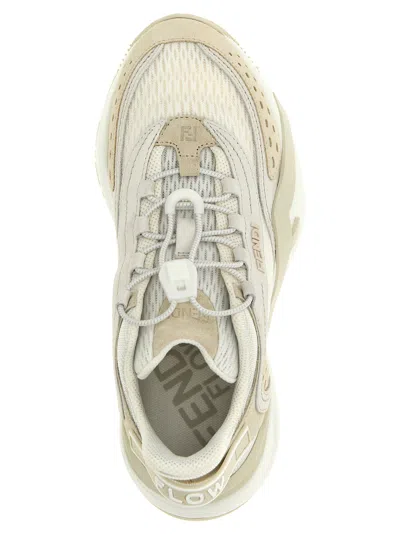 Fendi Flow Sneaker In White Mesh And Suede Women In White